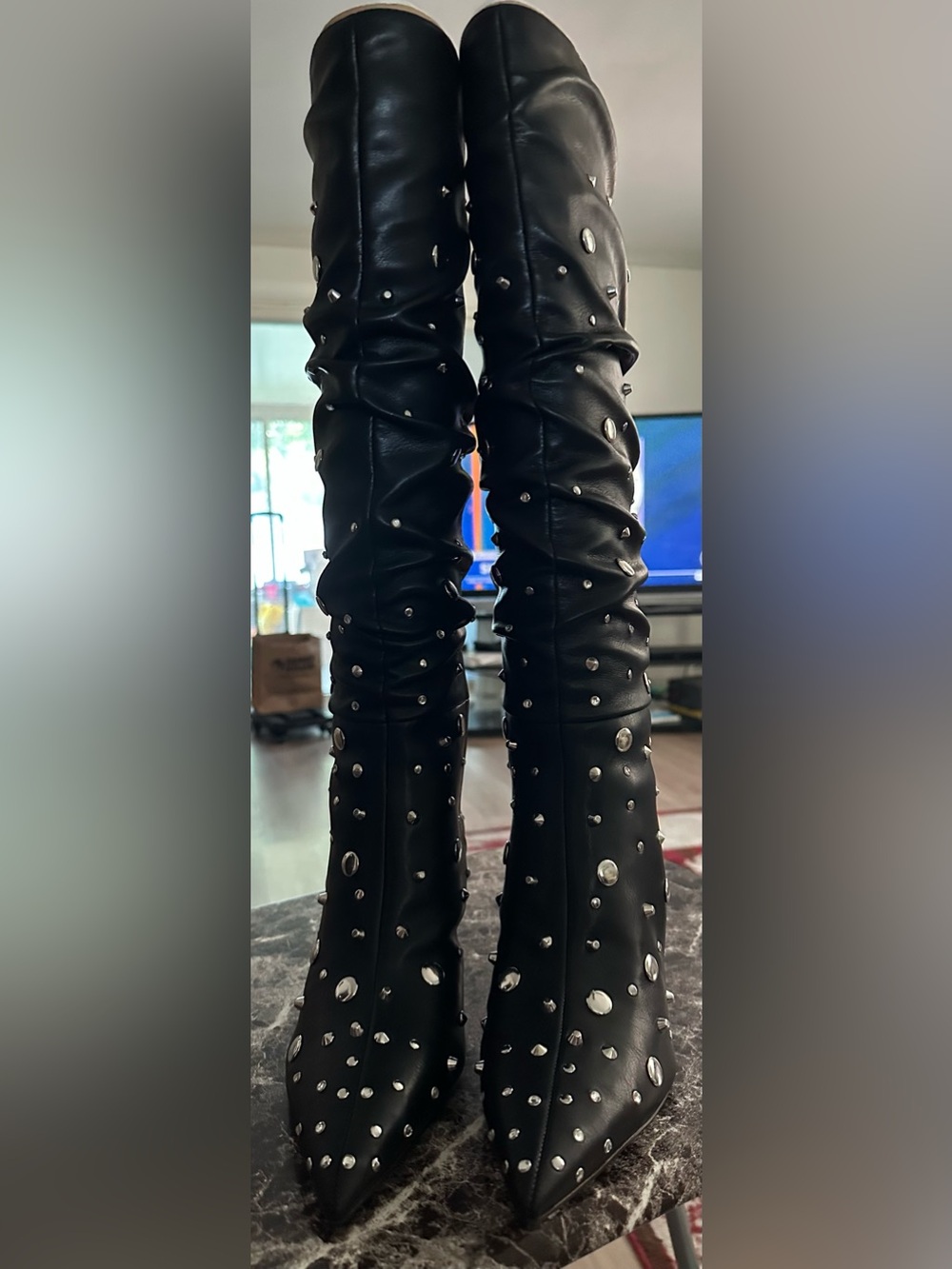 Jessica Simpson Black Studded Over-the-Knee Pointed Toe Boots